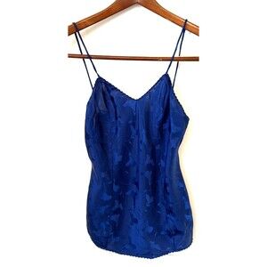Vtg Deena Floral Satin Jacquard Camisole Blue Size 32 USA Whimsigoth Dark Fairy
